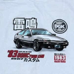 DGK 83 DOHC Twin Cam Car Mens Double Sided Graphic White T Shirt Size Large